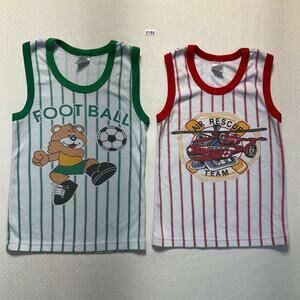 2 Summer Tees for boys size 3T & 4T Red Green Sleeveless Striped Cute Print